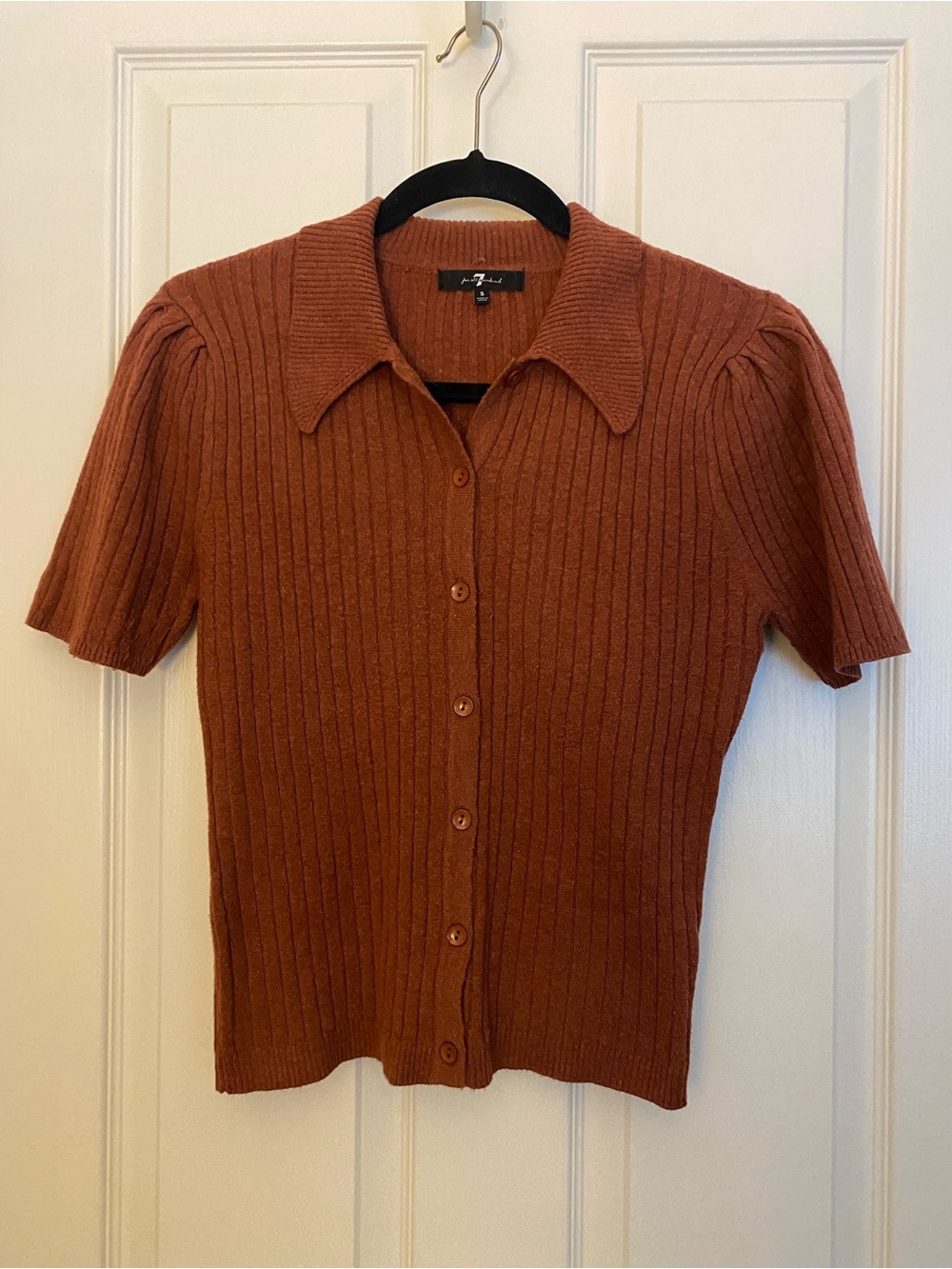 7 For All Mankind Rust Ribbed Polo Cardigan